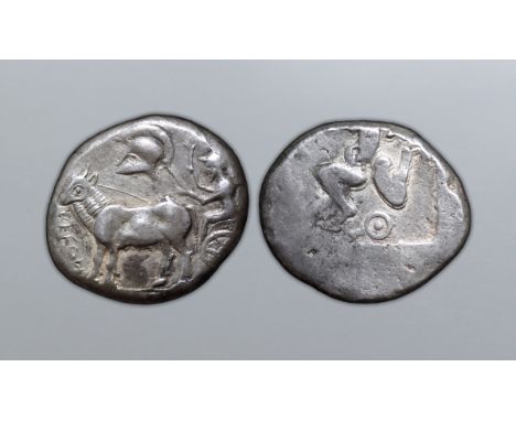 Thraco-Macedonian Tribes, Derrones AR Dodekadrachm. Circa 480-465 BC. Male driver, holding goad in right hand and reins in le
