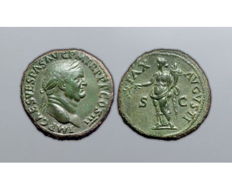 Vespasian Æ Sestertius. Rome, AD 71. IMP CAES VESPAS AVG P M TR P P P COS III, laureate head of Vespasian right / PAX AVGVSTI