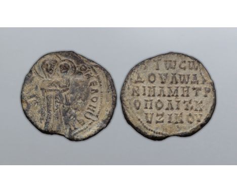 Byzantine Lead Seal. Daniel, Metropolitan of Cyzicus, 9th century AD. ? (EOTO) KE BOH?EI, the Virgin, nimbate, standing facin