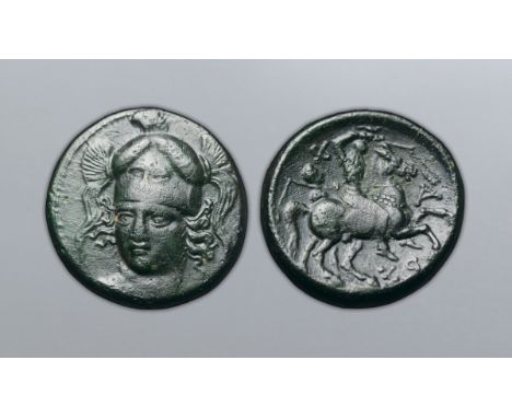 Thessaly, Pharsalos Æ21. Circa 424-405/404 BC. Three-quarter facing head of Athena turned slightly to left, wearing triple cr