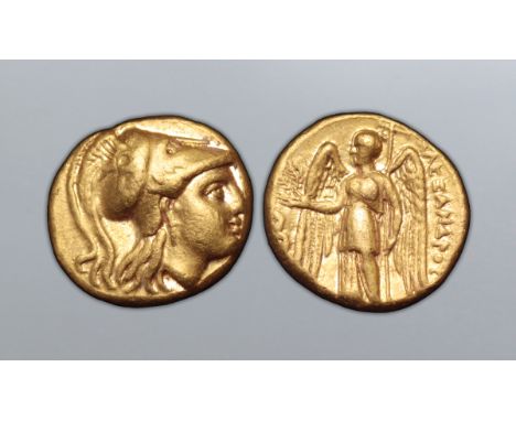 Kingdom of Macedon, Alexander III 'the Great' AV Stater. Sardes, circa 334-323 BC. Head of Athena right, wearing triple-crest