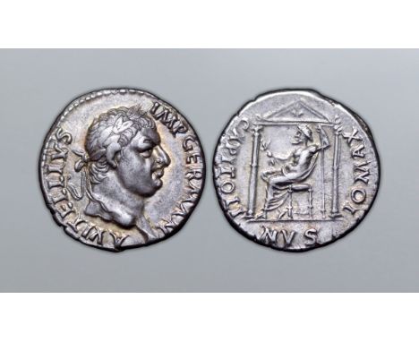 Vitellius AR Denarius. Lugdunum (Lyon), March-July AD 69. A VITELLIVS IMP GERMAN, laureate head right, globe at point of neck