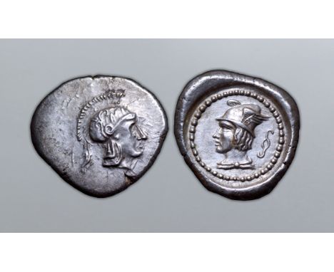 Lycia, uncertain dynast and mint AR Stater. Circa 400-390 BC. Head of Athena right, wearing decorated Attic crested helmet of