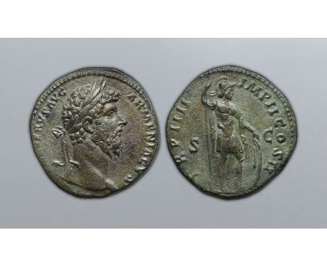 Lucius Verus Æ Sestertius. AD 163-164. L VERVS AVG ARMENIACVS, laureate head right / TR P IIII IMP II COS II, Mars standing r