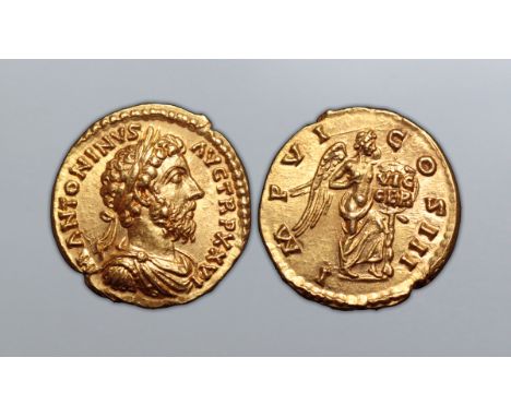 Marcus Aurelius AV Aureus. Rome, AD 171-172. M ANTONINVS AVG TR P XXVI, laureate, draped and cuirassed bust right / IMP VI CO