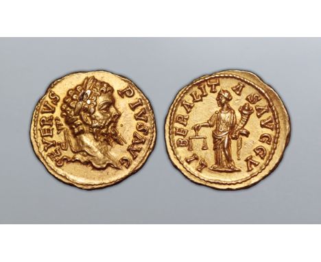 Septimius Severus AV Aureus. Contemporary Indian imitation, circa AD 202-210. SEVERVS PIVS AVG, laureate head right / LIBERAL