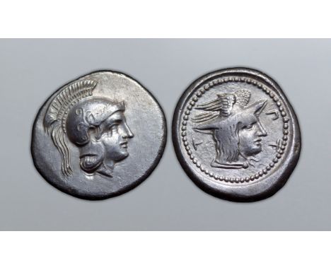 Lycia, Patara AR Stater. Circa 400-390 BC. Head of Athena right, wearing decorated Attic crested helmet / PT-T (in Lycian), h