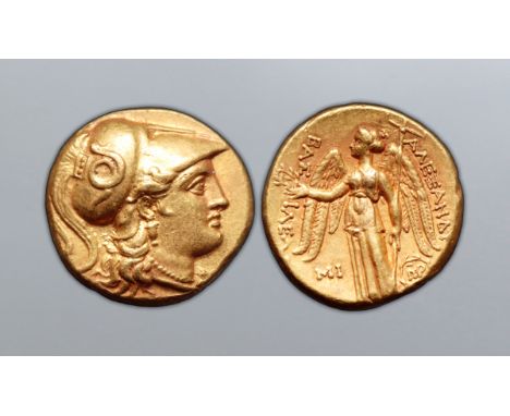 Kingdom of Macedon, Alexander III 'the Great' AV Stater. Babylon, circa 311-305 BC. Head of Athena right, wearing triple-cres