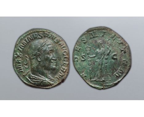 Maximinus I Æ Sestertius. Rome, late AD 236-237. MAXIMINVS PIVS AVG GERM, laureate, draped, and cuirassed bust right / FIDES 