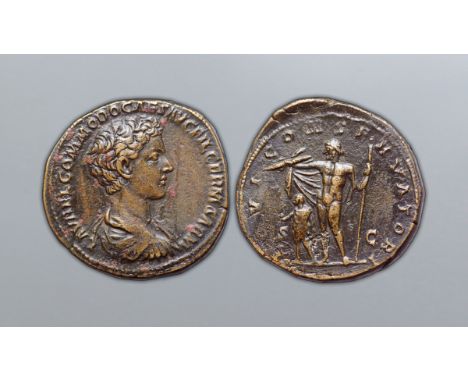 Commodus, as Caesar, Æ Sestertius. Rome, AD 175-176. Struck under Marcus Aurelius. L AVREL COMMODO CAES AVG FIL GERM SARM, ba