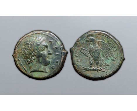 Sicily, The Mamertinoi Æ Quadruple. Messana, circa 288-278 BC. Laureate head of Ares right; arrow behind / Eagle standing lef
