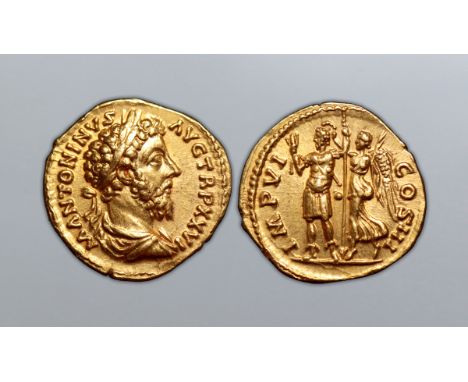 Marcus Aurelius AV Aureus. Rome, AD 172. M ANTONINVS AVG TR P XXVI, laureate, draped and cuirassed bust of Marcus Aurelius to