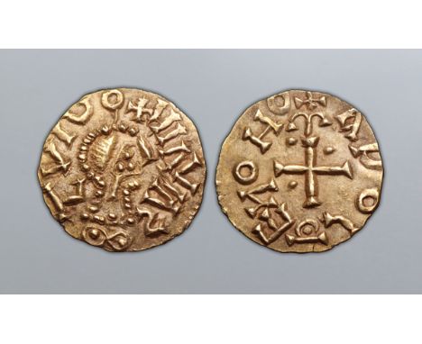 Merovingian, Novo Vico (Neuvy-Bouin, Deux-Sévres) AV pale gold Tremissis. Circa AD 730-735. + NIAVIAS-GVICO (or similar), sty