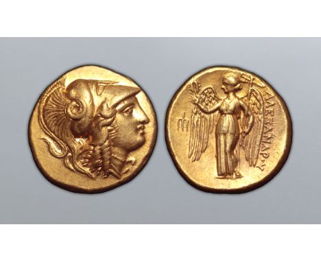 Kingdom of Macedon, Alexander III 'the Great' AV Distater. Amphipolis, circa 336-323 BC. Head of Athena right, wearing triple