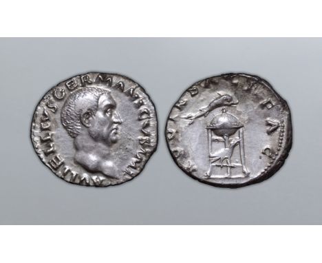 Vitellius AR Denarius. Rome, April-December AD 69. A VITELLIVS GERMANICVS IMP, bare head right / XV VIR SACR FAC, tripod-lebe
