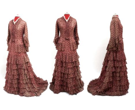 A CIRCA 1860 TO LATE-19TH DRESS BELONGING TO MISS CATHERINE "KATE" CRANSTONOf two-piece construction, comprising flounced ski