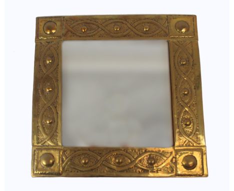 A GLASGOW SCHOOL ARTS AND CRAFTS BRASS CHARGER with celtic knotwork decoration, 35.5cm diameter, together with a Scottish squ