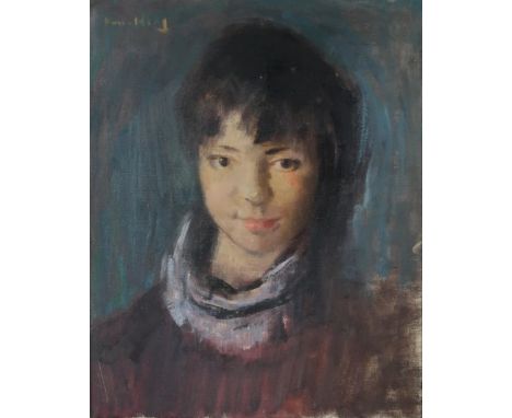 DAVID DONALDSON RSA RP LLD (SCOTTISH 1916-1996) GIRL IN A SCARF&nbsp; Oil on canvas, signed upper left, 50.5 x 40.5cm (20 x 1