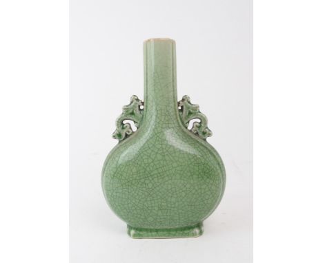 A CHINESE CRACKLEWARE BALUSTER VASE  Applied with pierced scroll handles, 21.5cm high Condition Report:Vase is in good condit