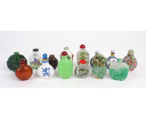 FOURTEEN VARIOUS CHINESE SNUFF BOTTLES Comprising; ceramic, glass, hardstone and enamel (14) Condition Report:Available upon 