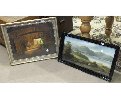 R Marshall (19th Century) Lakeland Scene with Sheep in Foreground and Hills in Distance, signed oil painting, 29 x 59cm, an u