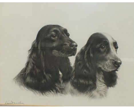 After Leon Danchin Cocker Spaniels, Black and Blue Rhone, a framed print, 39.5 x 48.5cm, Margaret Sherborne, Coal Tits and Fo