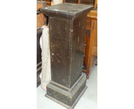 A stained hardwood pedestal with hinged door to the interior, 110cm high and a hardwood sideboard base with two short and one