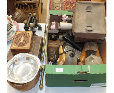 A leather dressing case cover, a turned wood table lamp, boxes, various jigsaw puzzles, mainly incomplete and other items.