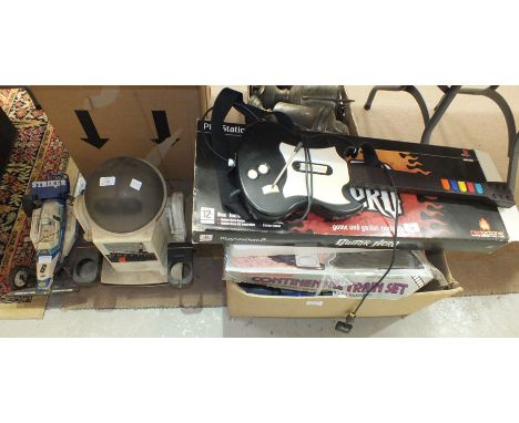 A Tomy cassette player in the form of a robot with "drink holder" arms, 39cm high, a Playstation 2 Guitar Hero and other comp