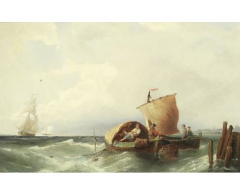 Pieter Cornelis Dommersen (Dutch, 1833-1918)Pulling in the nets; Coastal craft, a pair the first signed with initials and dat