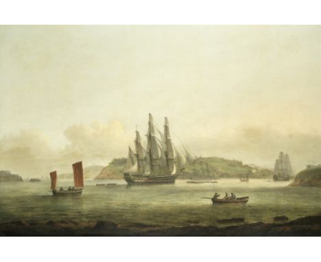 Thomas Luny&nbsp; (British, 1759-1837)A third rate of the Royal Navy preceded by a first rate entering the Hamoaze, Plymouths