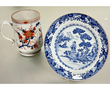 a Late 18th- early 19thc Chinese Imari pattern tankard of cylinder design with C scroll handle to side hair line crack and da