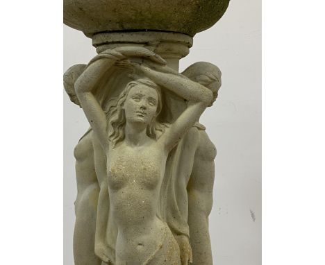 The Three Graces, a reconstituted stone and lead sundial, first half of the 20th century. H125cm.&nbsp;