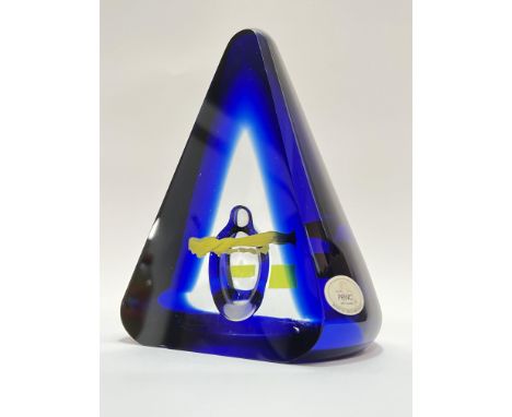 Pavel Hlava for Hut Princ glass, a Czechoslovakian art glass conical/pyramid form cased glass ornament or paperweight (paper 
