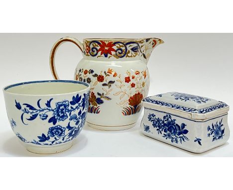 A group of early ceramics comprising an early nineteenth century Wedgwood Imari palette pearlware jug (marked verso, h- 12.5c