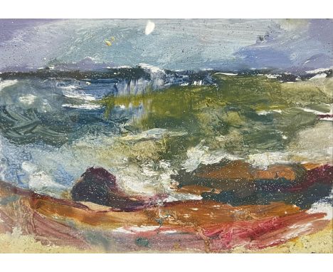 Iona Roberts (Scottish, Contemporary), "Iona, Winter, The Dutchman's Cap", oil on board, framed (h- 20cm, w- 28.5cm, Compass 