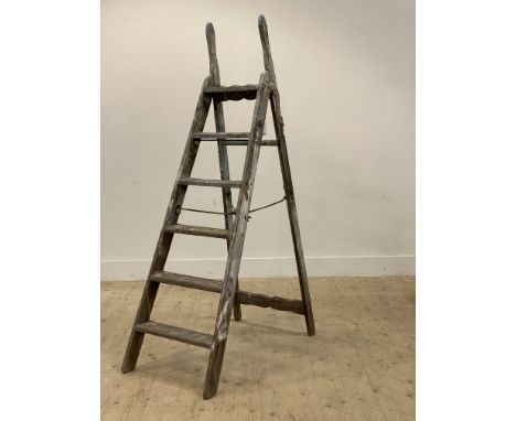 A late 19th century 'Simplex' six rung pine step ladder, the cast iron hinge with makers name. H157cm.&nbsp;
