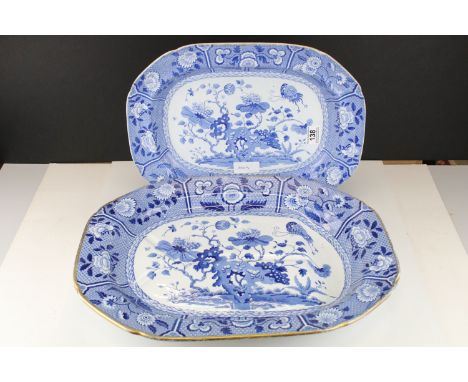 Large 19th century Transfer Printed Blue and White Turkey Plate, 52cms long together with a 19th century Spode Transfer Print