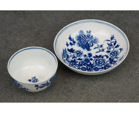Worcester Porcelain first period tea bowl &amp; saucer, in the Fence pattern, bowl approx. 6.5cm diameter, saucer approx. 10.