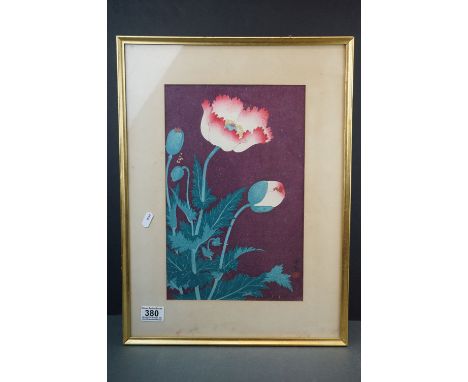 Japanese Woodblock Print of a Poppy, signed, 35cms x 22cms, framed and glazed 