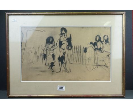 Framed contemporary portrait artwork entitled 'Homo Sapiens' indistinctly signed 