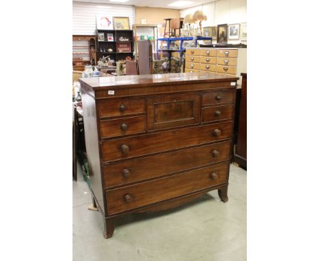 Early 19th century Mahogany Chest of Drawers comprising an arrangement of eight drawers, raised on swept bracket feet, 122cms