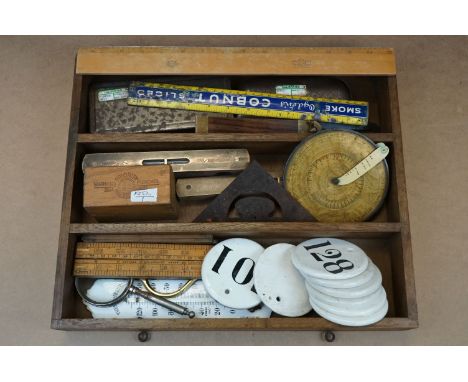 Collection of vintage measuring tools etc 