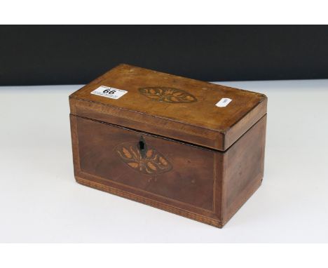 Early 19th century Mahogany Inlaid Two Compartment Tea Caddy, 21cms long 
