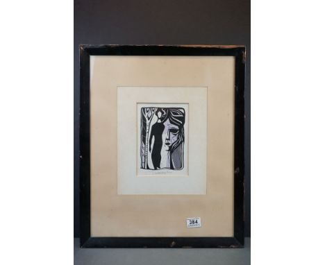 20th century, a framed modernist lithograph, female studies by a tree, signed 