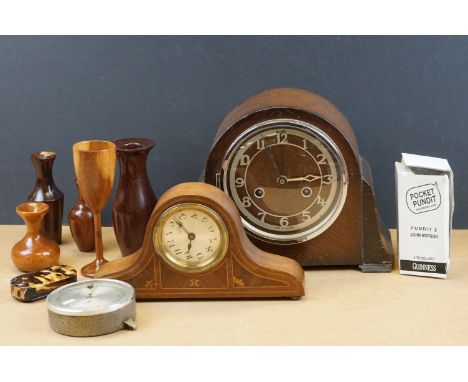 A Bertina wooden cased mantle clock together with another clock and a quantity of treen goblets and vases. 