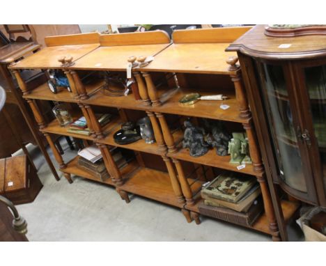 Set of Three 19th century Mahogany Four Shelf Bookcases / Whatnots, each with turned column supports to front and brass rails