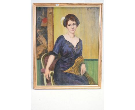 Early 20th century Oil Painting Three Quarter Length Portrait of a Seated Lady, signed upper right M Lautenschlager, 1918, wi