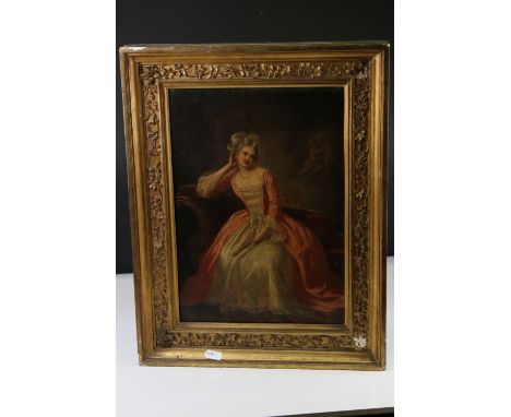 Attributed to Leonard Poyet (1798-1873) Oil Painting on Canvas Portrait of 18th Lady sat on a chaise lounge, the verso marked