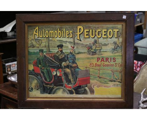 Large framed advertising print for Peugeot automobiles 